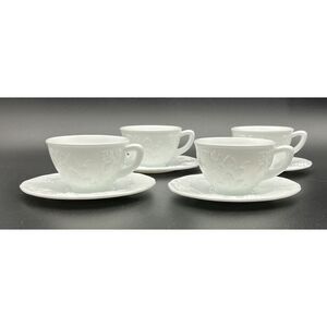 Vintage Colony Harvest Milk Glass Cup And Saucer Set Of 4‎